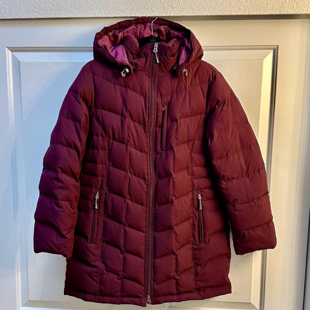 Lands’ End Women’s Hooded Down Puffer Coat Burgundy M/P 10–12